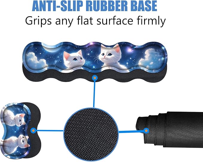 4 in 1 Ergonomic Memory Foam Mouse Pad Wrist Rest Set, Large XXL Gaming Desk Pad + Keyboard Wrist Rest + Mouse Wrist Cushion + Coaster for Home Office Study Gaming, Cute Cat