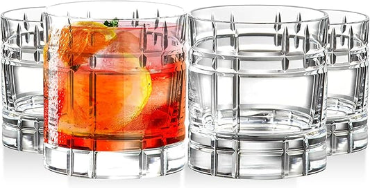 Barski Whiskey Glasses - Double Old Fashioned Rocks Glass - Set of 4 Lowball Tumbler - DOF Crystal Glass Tumblers - For Scotch - Bourbon - Water - Beverage - Drinking Glasses - 11 oz - Made in Europe
