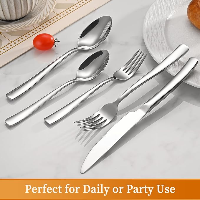 40-Piece Silverware Set, Heavy Duty Stainless Steel Flatware Cutlery Set Service for 8, Food-Grade Utensil Sets for Home Restaurant, Dishwasher Safe