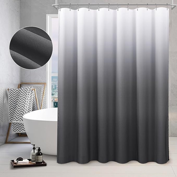 Dark Grey and White Ombre Curtains for Bathroom Luxury Hotel Spa, Machine Washable, Decorative Gray Linen Textured Shower Curtain, 72x72