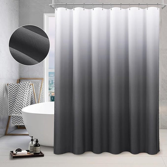 Dark Grey and White Ombre Curtains for Bathroom Luxury Hotel Spa, Machine Washable, Decorative Gray Linen Textured Shower Curtain, 72x72