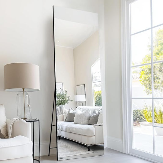 Kosmonia 71x24 Frameless Full Length Silver Coating Mirror w/Distortion Free, HD Reflection &Anti Desilvering, Tempered Glass & Shatter Proof Film Doubling Safety, Easy Setup w/Stand, Wall/Standing