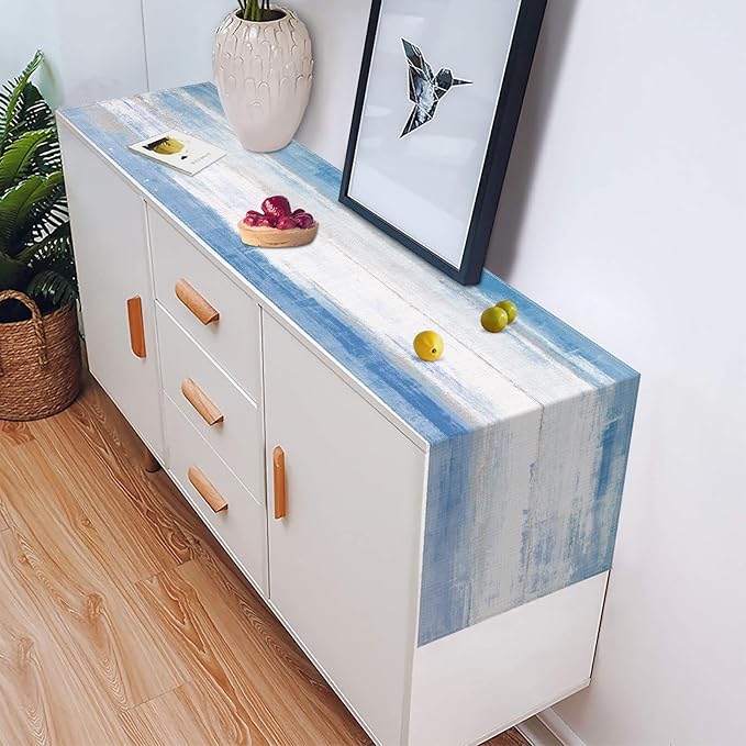 Emvency Farmhouse Table Runner, Blue and Grey Abstract Art Painting for Kitchen Coffee Table Family Dinners Holiday Parties Wedding Events Decor(13x72 inch)