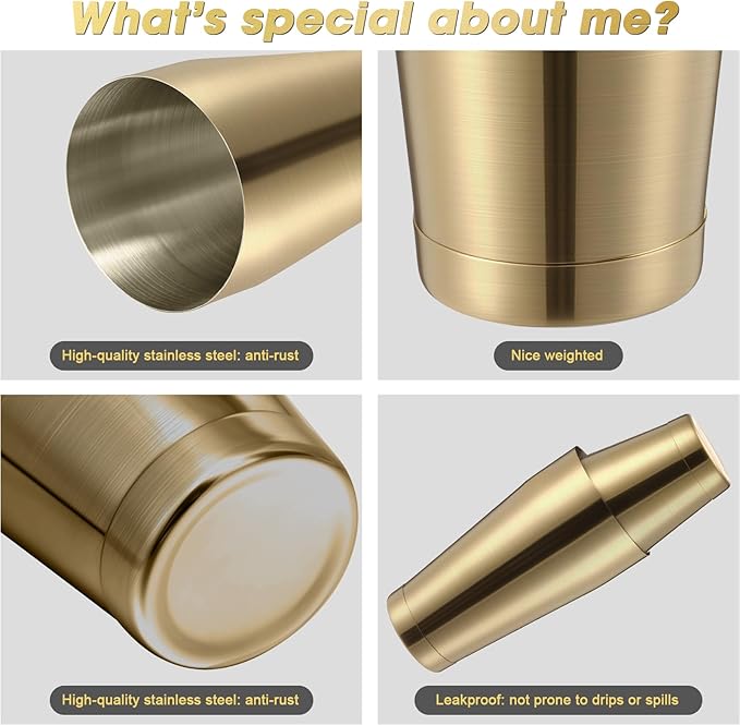 Sabary 6 Pcs Cocktail Shakers Professional Bar Shaker Boston Set Stainless Steel Martini Drink Mixer Basic Tool Weighted Shake Metal Can Cocktail Shaker Set, 18 Oz, 28 oz (Sanding Gold)