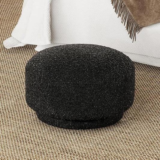 15" Small Foot Stool Ottoman Cute Foot Rest Round Mushroom Ottomans Modern Boucle Footstool Shoe Stool for Couch for Living Room Bedroom Entrance Black
