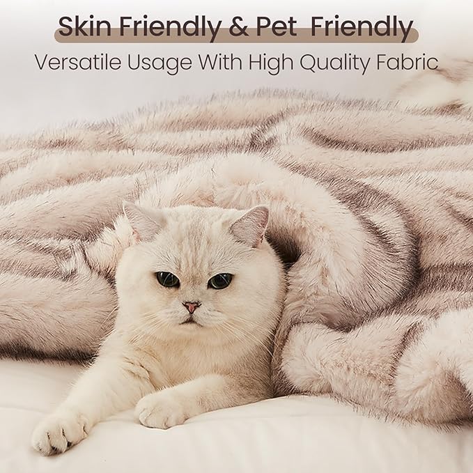 L'AGRATY Faux Fur Throw Blanket: 50''x 60'' Luxury Fluffy Plush Thick Faux Fur Blanket for Bed Couch Sofa - Cozy Soft Fuzzy Blankets for Women Man: Minky Couture Decoration Blanket (Taupe Brown)