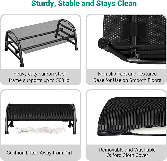 Adjustable Foot Rest for Under Desk at Work, Ergonomic Under Desk Footrest with 6 Positions, Foot Stools for Under Office Desk Chair, Leg Rest for Home, Car, Computer, Gaming Accessories