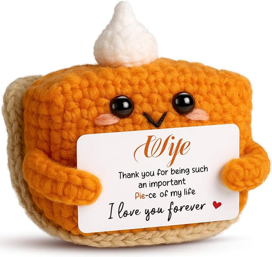 Thank You Gifts for Wife Ideas, Mini Crochet Pumpkin Pie Plush Birthday Gifts for Wife from Husband, Halloween Thanksgiving Christmas Stockings Stuffer Emotional Small Cute Decorations