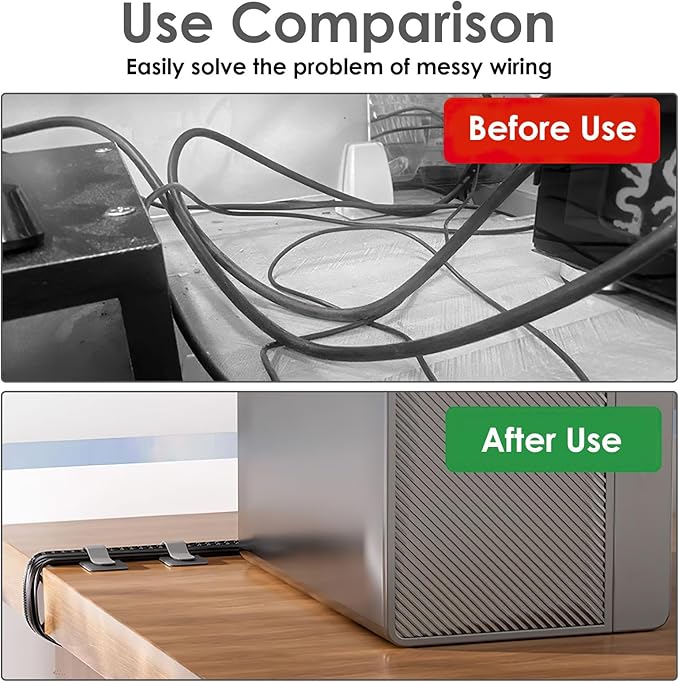 Cable Management Clips, 40Pcs Home Office Organizer Hook and Loop Tape - Self-Adhesive Desk Cable & Cord Management for Under Desk, Wall, Home, Office