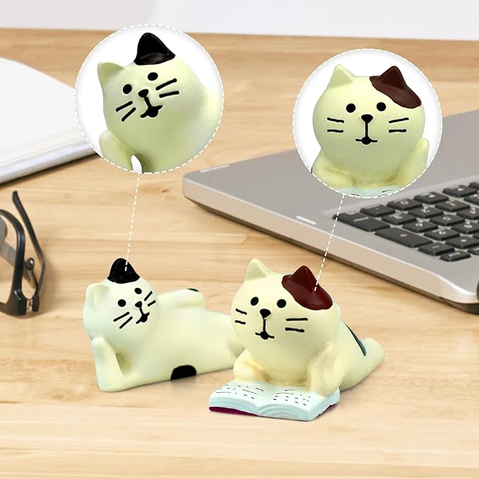 Cute Mini Lazy Cat Reading Book Figurine Resin Cat for Office, Home Decoration Perfect Cute Cat Gift for Cat Lovers