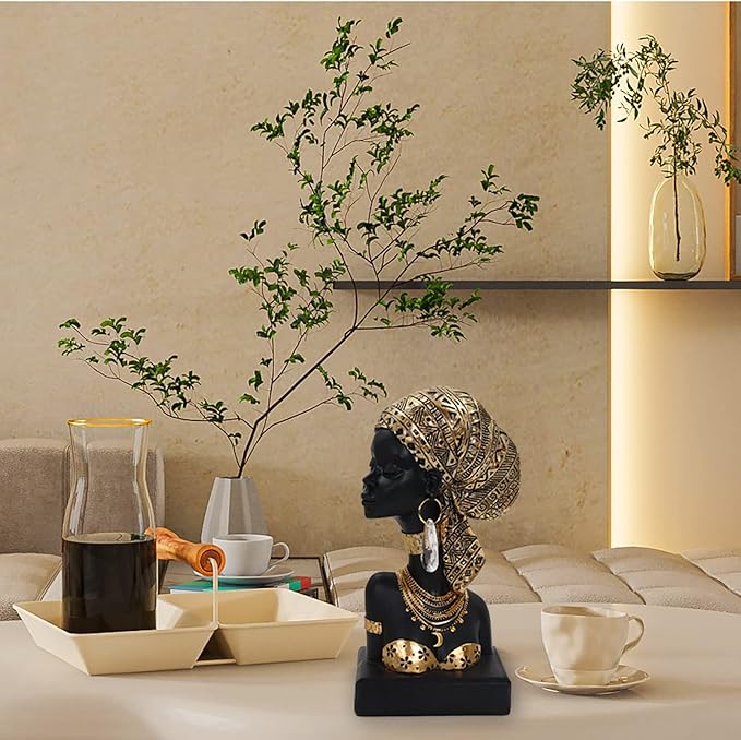 African Statues for Home Decor, Sculptures Decorations for Living Room, 8.7'' African Lady Art Bust Figurines, Black Vintage Aesthetic Ornament for Shelf and Tables, Décor Accents Gifts for Women