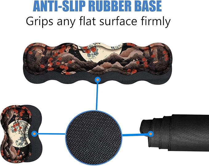 4 in 1 Ergonomic Memory Foam Mouse Pad Wrist Rest Set, Large XXL Gaming Desk Pad + Keyboard Wrist Rest + Mouse Wrist Cushion + Coaster for Home Office Study Gaming, Moon Peak Flowers