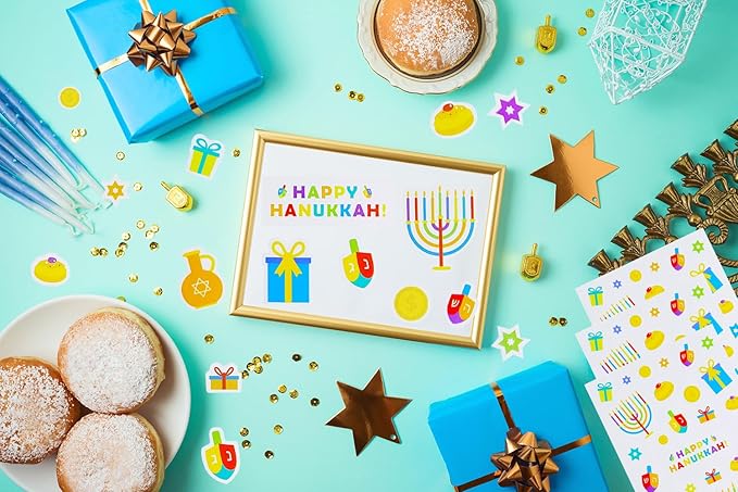 The Dreidel Company Hanukkah Stickers Sticker Pieces, Great for Arts and Crafts, Hanukkah Decoration, Party Favors, 360 Stickers (Style 4)