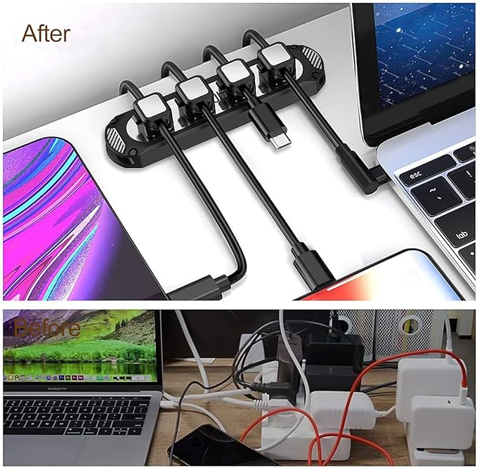 Dracool Magnetic Cable Holder 6 Slots Cable Clips Cable Management Wire Organizer Under Desk Self Adhesive Sticky for USB Cord Wall Nightstand Car Charging Power Office Home Wire Clips - Black