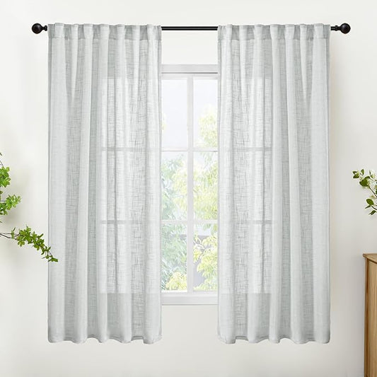 YoungsTex Light Grey Linen Curtains 63 Inch Length for Living Room Window, Semi Sheer Drapes Textured Light Filtering with Rod Pocket Back Tab for Bedroom, 2 Panels, 42 X 63 Inch