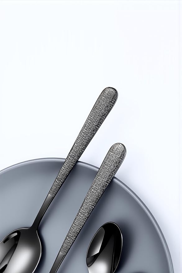 Drill Pattern Cutlery Set, 24-Piece Black Silverware Set With Steak Knives, Black Flatware Set For 4, Food-Grade Stainless Steel Set, Dishwasher Safe, Elegant Home Tableware and Dining Utensils