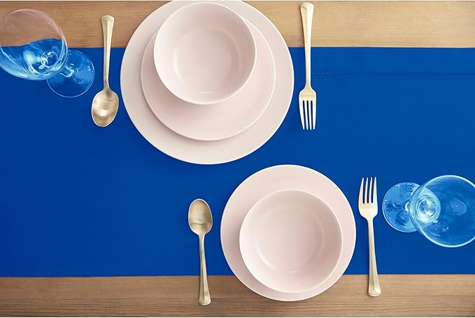 Solino Home Blue Hemstitch Table Runner 36 Inches - Cotton Linen Small Table Runner 14 x 36 Inch Ideal for Dresser and Coffee Tables - Christmas