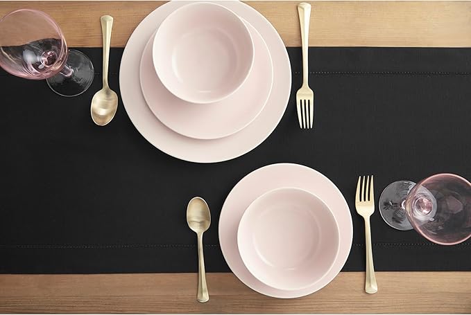 Solino Home Black Hemstitch Table Runner 60 Inches - Cotton Linen Small Table Runner 14 x 60 Inch Ideal for Dresser and Coffee Tables - Fall, Autumn, Halloween, Thanksgiving, Holiday