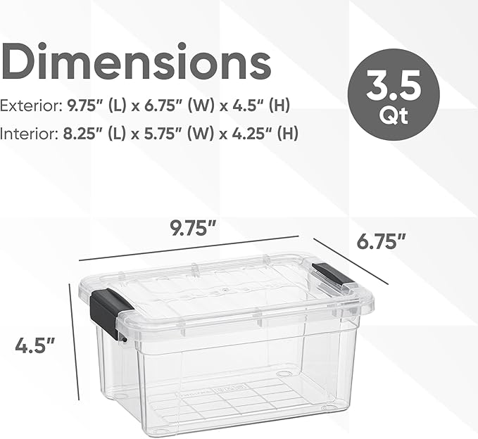 Superio Mini Storage Bins with Lids- Clear Boxes for Organizing, Stackable Plastic Containers- BPA Free, Non-Toxic, Odor Free, Organizer for Home, Office, Dorm, 3.5 Qt, 5 Pack