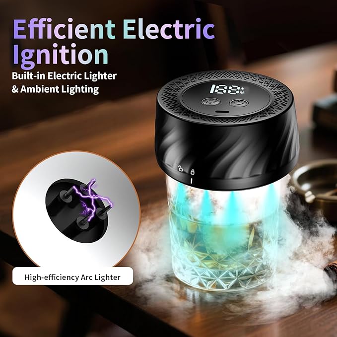 Electric Whiskey Smoker Kit with 6 Wood Chips, Built-in Lighter, Cocktail Old Fashioned Bourbon Drink Smoker Kit, No Butane Needed, Stocking Stuffers Christmas White Elephant Gifts for Adults Men