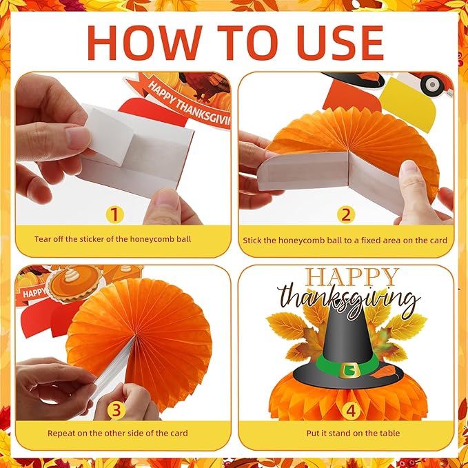 9Pcs Thanksgiving Centerpiece Fall Centerpiece Table Decorations Pumpkin Turkey Honeycomb Thanksgiving Table Centerpiece for Thanksgiving Table Decoration Autumn Theme Birthday Party Supplies