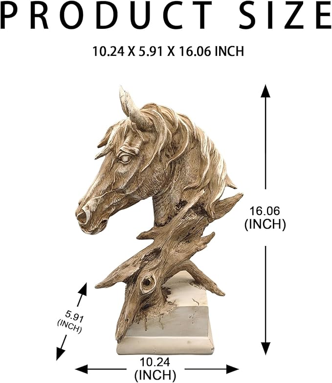 16" Animal Horses Head Bust Table Sculpture Retro Resin Home Decor Statue for Bedroom,Living Room,Dining Desk,Bookshelf,Office,Study and Coffee Tables（Brown）