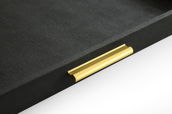 HofferRuffer Extra Large Square Serving Tray, Elegant Faux Leather Ottoman Tray with Gold Hardware Handles, Serve Tea, Coffee or Breakfast in Bed, 24 x 24 inches (Black Shagreen)