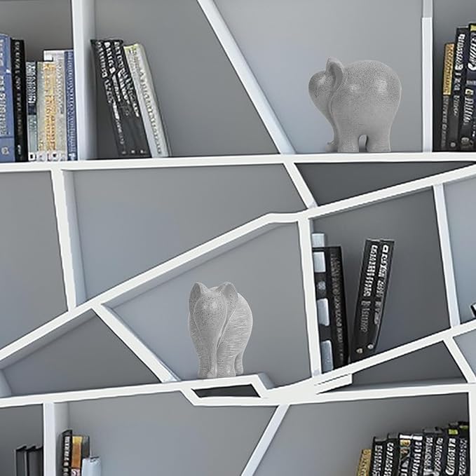 Elephant Statue Robust Resin, 5.5" H Handcrafted Majestic Sculptures, Modern Simple Decor for Bookend, Office, Bookshelf, Study, Living Room (Light Gray)