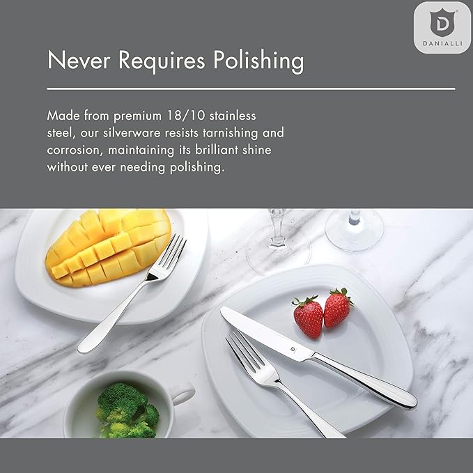 Silverware Set for 8 – 18/10 Stainless Steel Flatware, Mirror Polished, Dishwasher Safe, Heavy-Duty, Rust Resistant, Elegant Tableware (40-Piece Set, Fidenza)