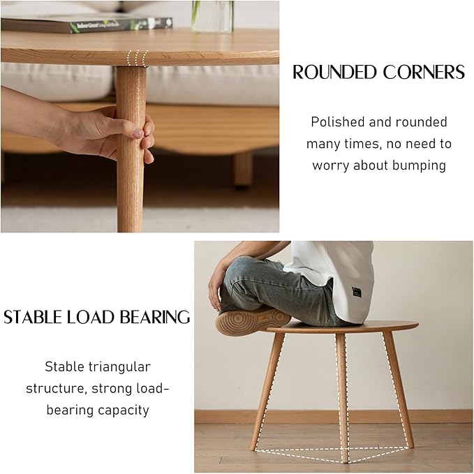 Small Oval Coffee Table, 100% Solid Wood Coffee Tables Mid Century Modern Table for Living Room Side Table End Tables for Home(Original Wood Color, 33.46''x22.83''x15.74'')