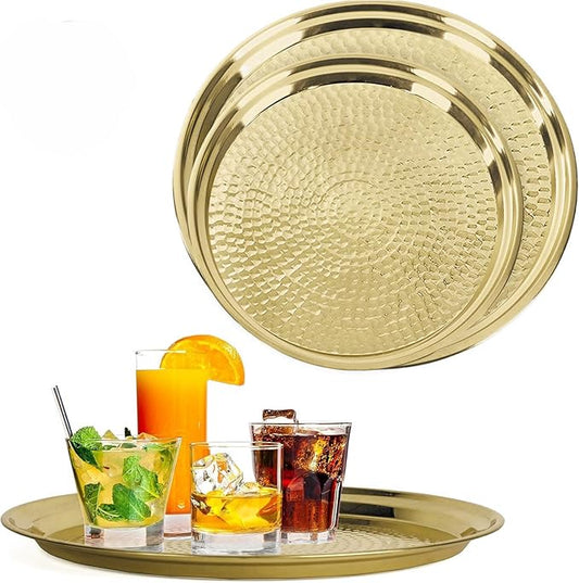 Gold Tray - 2 Pack - Large 15 Inch, Medium 13 Inch - Stainless Steel Decorative Serving Trays