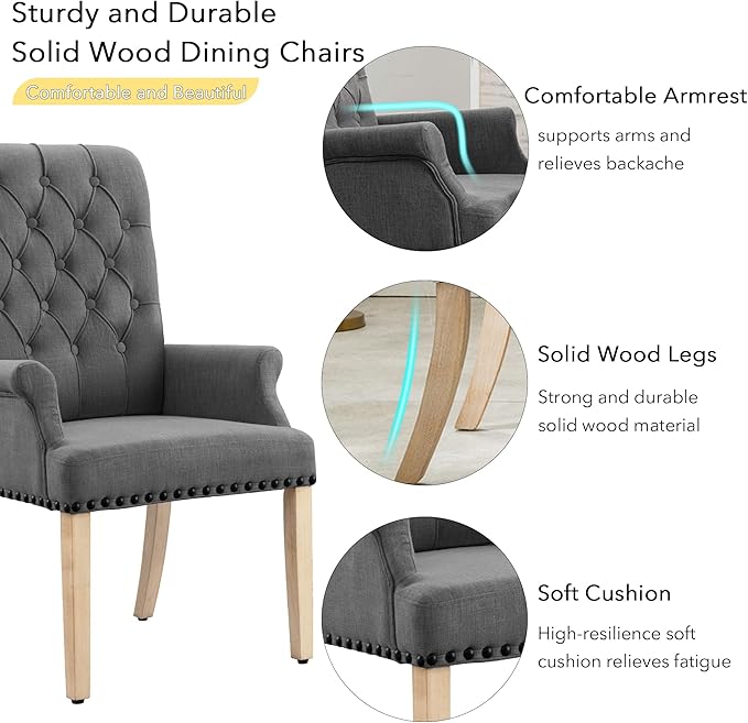 AODCHR Upholstered Fabric Accent Dining Chair Set of 5, Elegant Tufted Dining Room Chairs, Kitchen Room 1 Arm with 4 Armless, Dark Grey