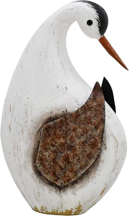 Wood Bird Statue Nautical Decor Decorative Rustic Seabird Sculpture Wooden Beach Themed Coastal Mediterranean Tabletop Decoration for Home Bathroom Living Room (L)