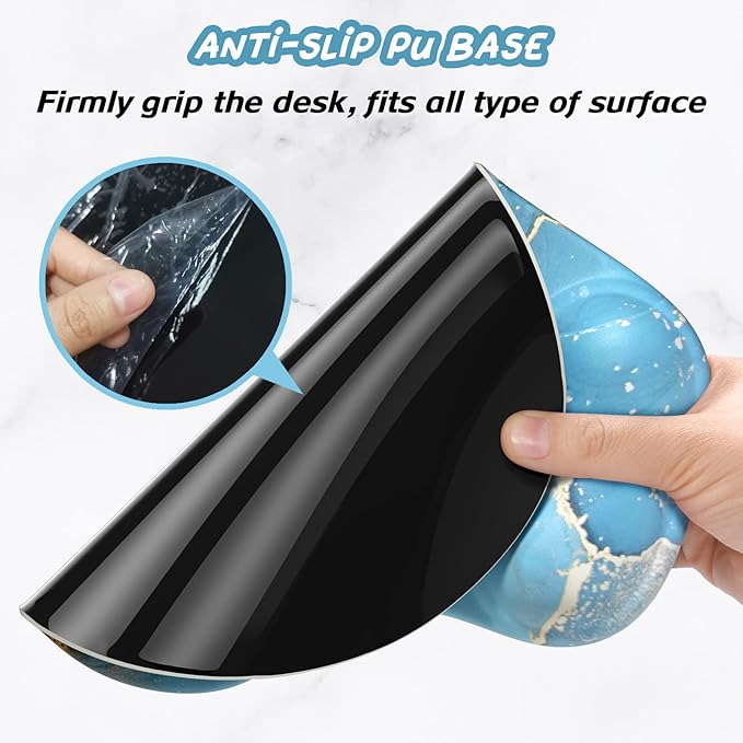 Hsurbtra Ergonomic Mouse Pad with Wrist Rest Support, Gel Mouse Pads with Non-Slip PU Base, Pain Relief Memory Foam Computer Mat, Cute Office Supplies Desk Decro Accessories, Blue Marble