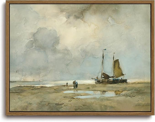 KISSFOX Vintage Landscape Canvas Wall Art Framed Natural Scenery Prints Ocean Coastal Sailboat Painting Artwork Rustic Farmhouse Pictures Decor Gallery Office Living Room Bedroom Bathroom