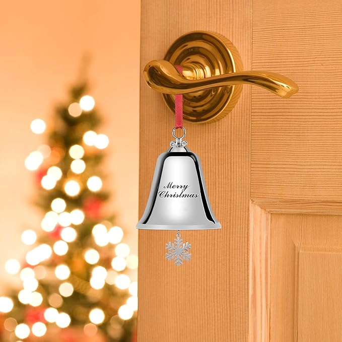 Styleonme Decorative Bells, Christmas Ornaments 2025, Engraved It's Merry Christmas 2025, Silvery Bells Decoration with Pendants Snowflakes