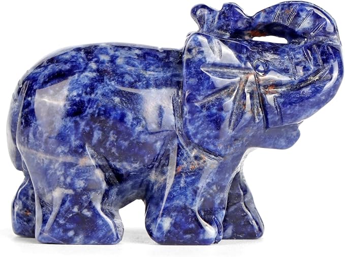 SMQ Sodalite Crystal Elephant Statue,Hand Carved Healing Crystal Gemstone Blue Elephant Animal Figurine Crafts Gifts Decor for Home Office Desk
