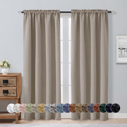 Aiyufeng Stone Blackout Curtains for Bedroom 72 Inch Length 2 Panels Set, Privacy Thermal Insulated Rod Pocket Door Window Curtains for Patio French Door Front Door, W40 x L72 Inch, Stone