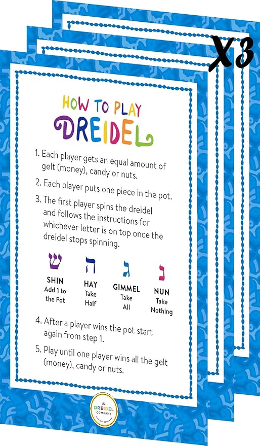 Natural Wood Dreidels Hanukkah Draydel with English Transliteration & Instruction Cards (25-Pack)