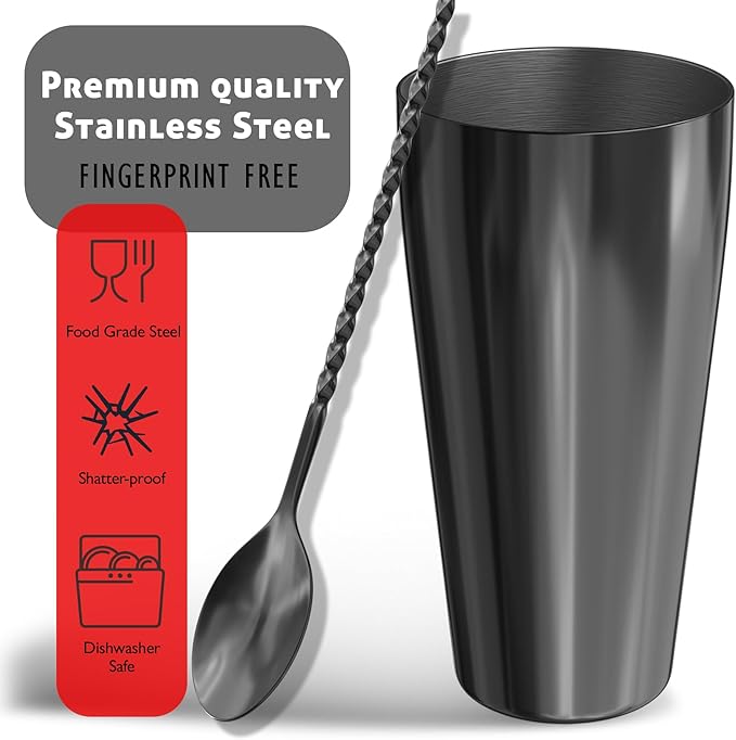 Bar Set Cocktail Shaker Set Bartender Kit, 8 Piece Black Cocktail Set, Mixology Bartender Kit, Steel Drink Shakers Cocktail Kit, Bar Accessories: 24oz Martini Shaker, Muddler, Cocktail Book and More