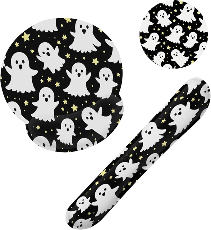 Halloween Ghosts Keyboard Wrist Rest Pad Mouse Pad Set,Ergonomic Mousepad Wrist Support Memory Foam Desk Pad for Gaming Office,Non-Slip Rubber Base Easy Typing for Home Office Computers