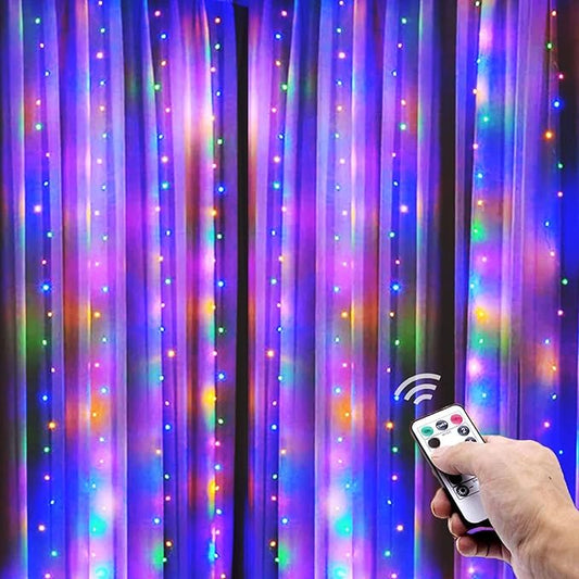 300 LED Curtain String Lights, Twinkle Fairy Lights for Bedroom with 8 Lighting Modes, USB Christmas Lights for Party Home Bedroom Indoor Wall Room Decor (Multi-Colored)