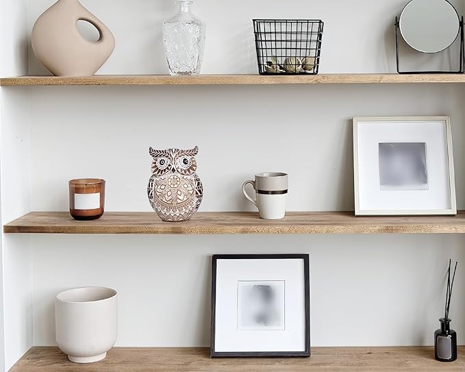 Adorable Owl Figurine for Shelf or Tray - Cute Chubby Owl Figurine Boho Decor for Shelf Desktop Cabinet Fireplace Mantel Bathroom Decor Accents