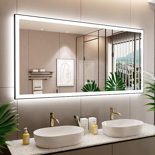 72x36 Inch LED Bathroom Mirror with Black Frame, Backlit and Front Lighted Bathroom Mirrors for Wall, Anti-Fog, Dimmable, Memory, Shatterproof, LED Vanity Mirror for Bathroom