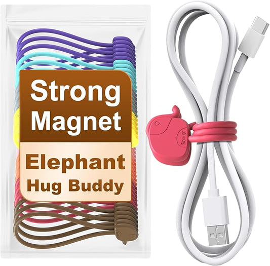Charming Elephant Magnetic Cable Ties – 24 Pack, Reusable Silicone Cord Organizers for Home & Office, Strong Magnetic Hold, Assorted Colors, Perfect for Cable Organization & Decorative Gift