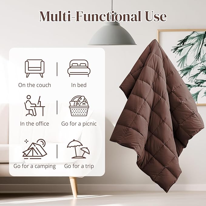 Peace nest Down Throw Blankets for Couch 50x70 Down Blanket for Indoor and Outdoor Throw Blanket use Soft Lightweight Throw Blanket Chocolate
