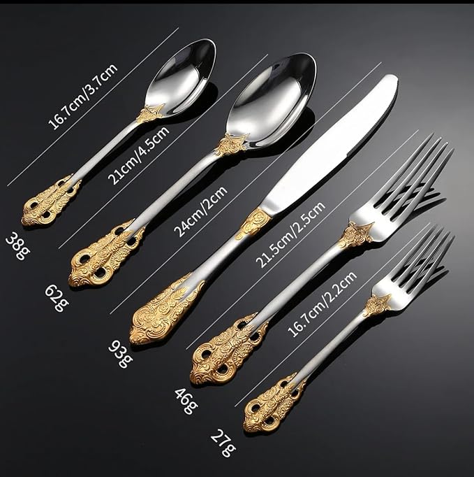 30-Pcs Luxury Silverware Set, Royal Flatware Set, Modern 304 Stainless Steel Flatware, Cutlery, Tableware (Gold & Silver, 30)