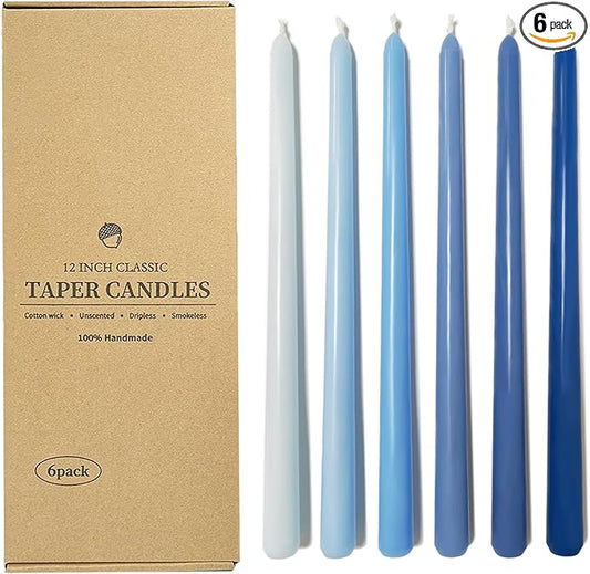 12 Inch Taper Candles 6 Pcs Unscented, Smokeless, Dripless Long Tapered Candlesticks Candles for Christmas Birthday Dinner Wedding Party Home Decor