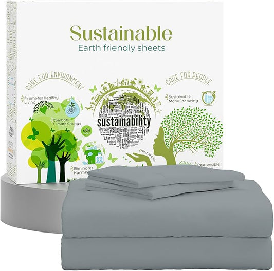 Supreme Elegance Full Size Bed Sheets Set - Natural 100% Cotton Percale Deep Pocket Full Size Sheet Set, OekoTex Made in Green Sustainable Cotton Bedding with Snug Fit, Crisp Comfy Feel, Charcoal Gray