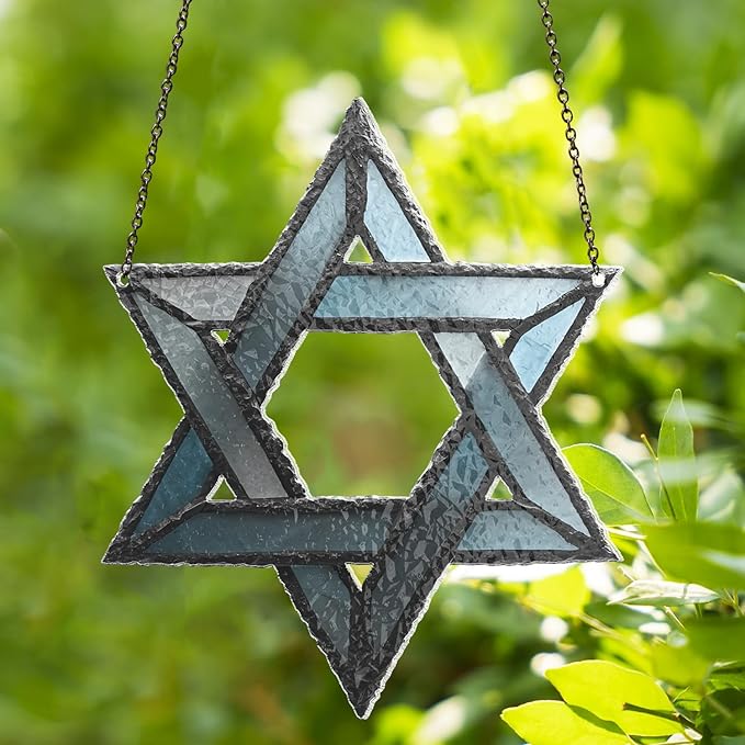 Hanukkah Suncatchers for Windows Hanging - Star of David Ornament, Personalized Hanukkah Ornaments, Wavy Hologram Window Suncatchers